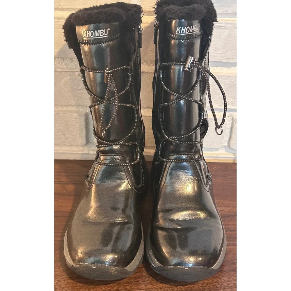 Khombu Dacy II Kids Black Waterproof Quilted Faux Fur Winter Boots Size 4M Snow‎